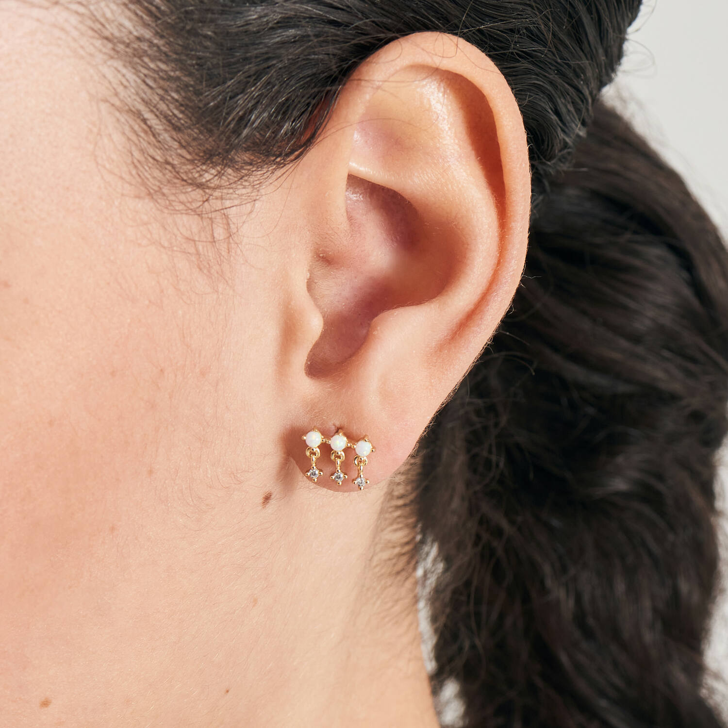  Ear Edit - Oorstekers - Zilver / 14kt GP - Opaal